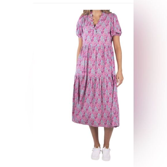 Simply Southern Collection Large Pink and Blue Paisley Dress - Picture 1 of 9